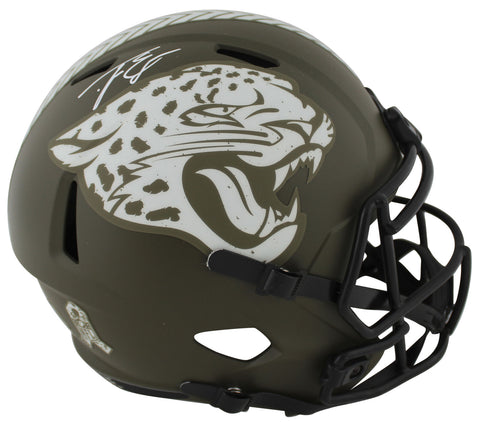 Jaguars Travis Etienne Jr. Signed Salute To Service F/S Speed Rep Helmet JSA