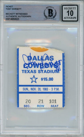 Tony Dorsett Signed Dallas Cowboys Ticket 11/2083 vs Chiefs BAS Slab 39474