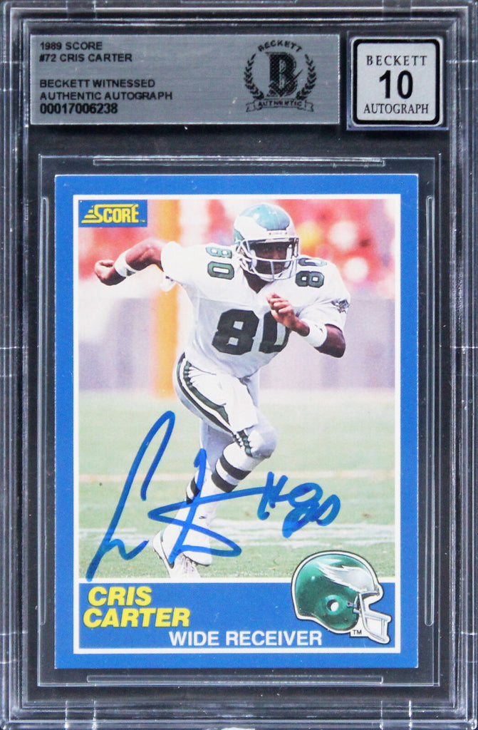 Eagles Cris Carter Signed 1989 Score #72 Card Auto Graded Gem 10! BAS Super Sports Center Eagles Cris Carter Signed 1989 Score #72 Card Auto Graded Gem 10! BAS Super Sports Center