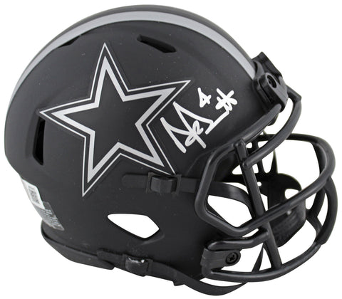 Cowboys Dak Prescott Signed Eclipse Speed Mini Helmet w/ Silver Sig BAS Witness