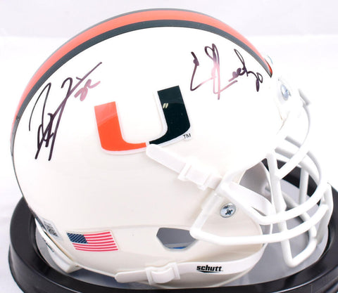 Ray Lewis Ed Reed Signed Miami Hurricanes White Schutt Mini Helmet-BA W Hologram