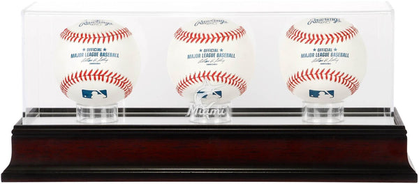 Miami Marlins Mahogany 3-Baseball Display Case