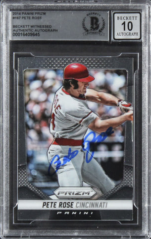 Reds Pete Rose Authentic Signed 2014 Panini Prizm #167 Card Auto 10! BAS Slabbed