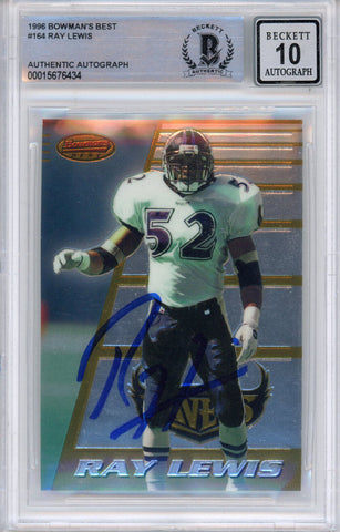 Ray Lewis Autographed 1996 Bowmans Best #164 (Grade 10) Slabbed BAS 39890