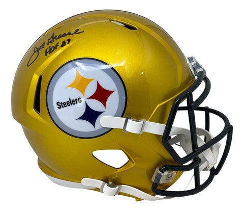 Mean Joe Greene Signed Steelers Full Size Flash Speed Replica Helmet HOF 87 BAS
