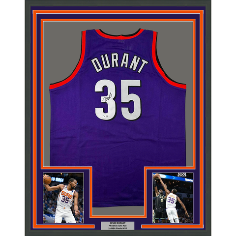 Framed Autographed/Signed Kevin Durant 33x42 Purple Jersey Beckett BAS COA