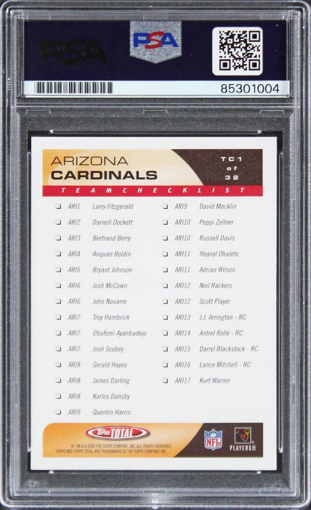 Cardinals Larry Fitzgerald Signed 2005 Topps Total #TC1 Card PSA