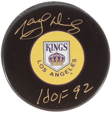 Marcel Dionne Signed Los Angeles Kings Logo Puck Inscribed "HOF 92" (Schwartz)