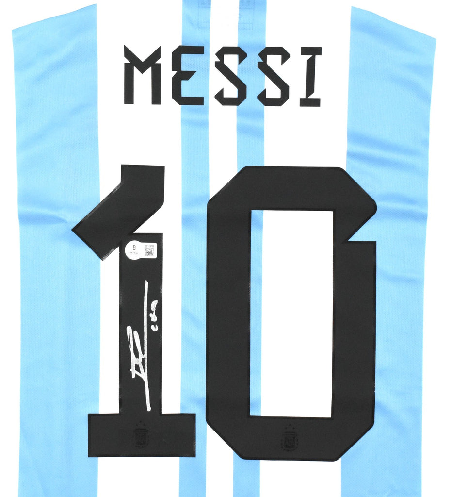 Lionel Messi Signed Argentina FC Soccer White Jersey #10 - Beckett
