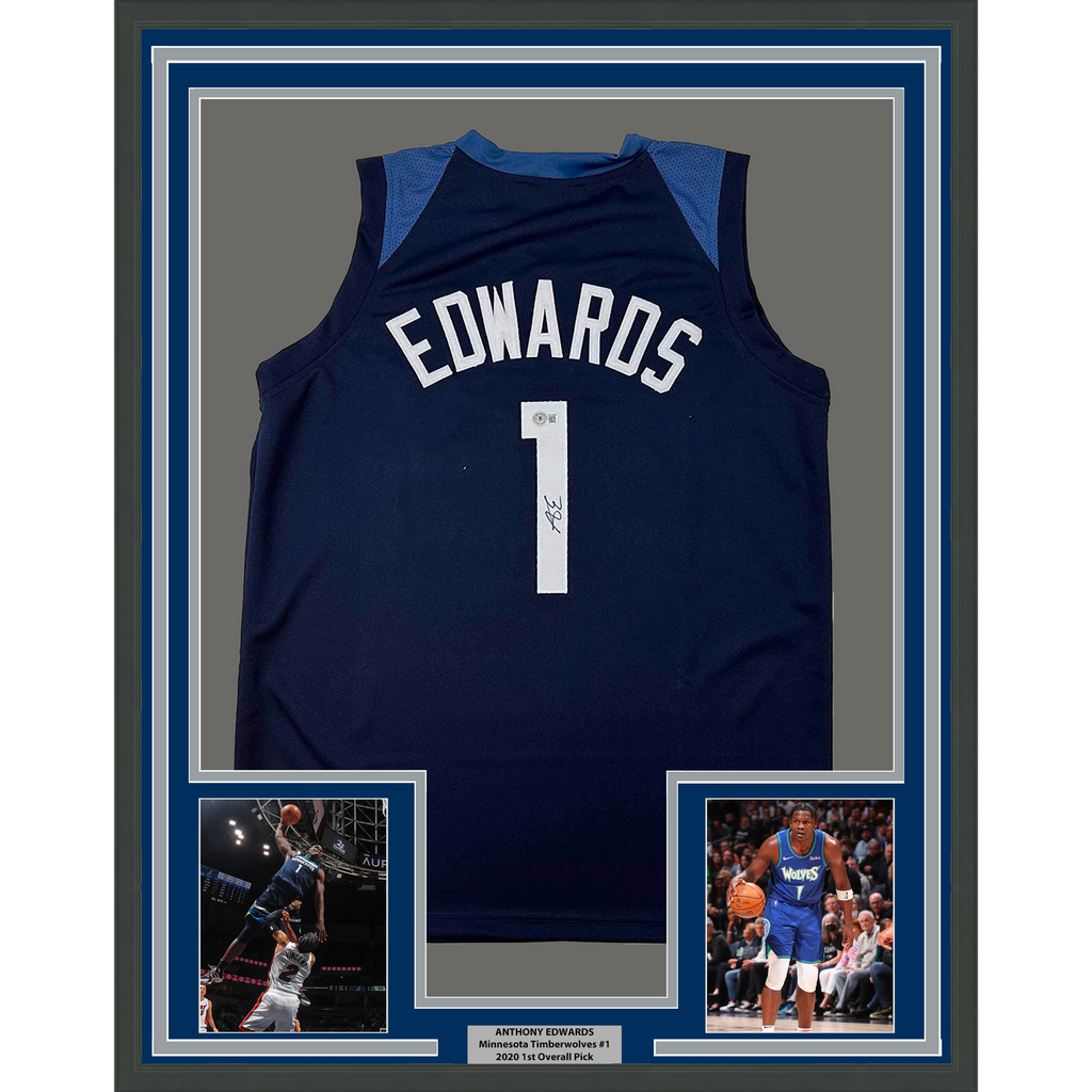 Framed Autographed/Signed Anthony Edwards 33x42 Minnesota