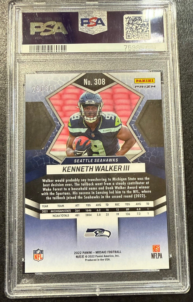 Kenneth Walker Rookie Auto PSA 9 Mint 2022 Mosaic Fusion Red