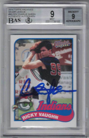 Charlie Sheen Signed Major League 2014 Topps Archives BGS 9 BAS 9 Slab 26031