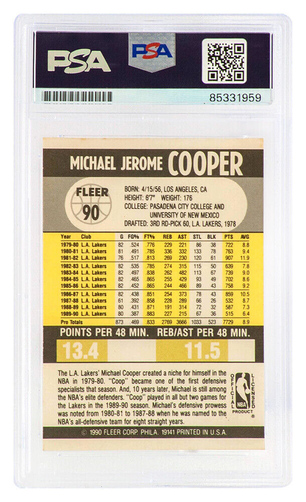 Michael Cooper Signed Lakers 1990-91 Fleer Trading Card #90 - (PSA