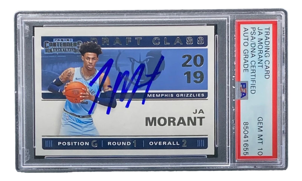 ja morant graded card Ja Morant Signed 2019-20 Panini Contenders #2 Rookie Card PSA/DNA Gem MT 10