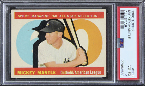 Yankees Mickey Mantle 1960 Topps #563 Card Graded VG-EX-4 PSA Slabbed