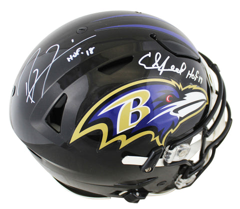 Ravens Ray Lewis & Ed Reed "HOF" Signed Speed Flex Full Size Helmet BAS Witness