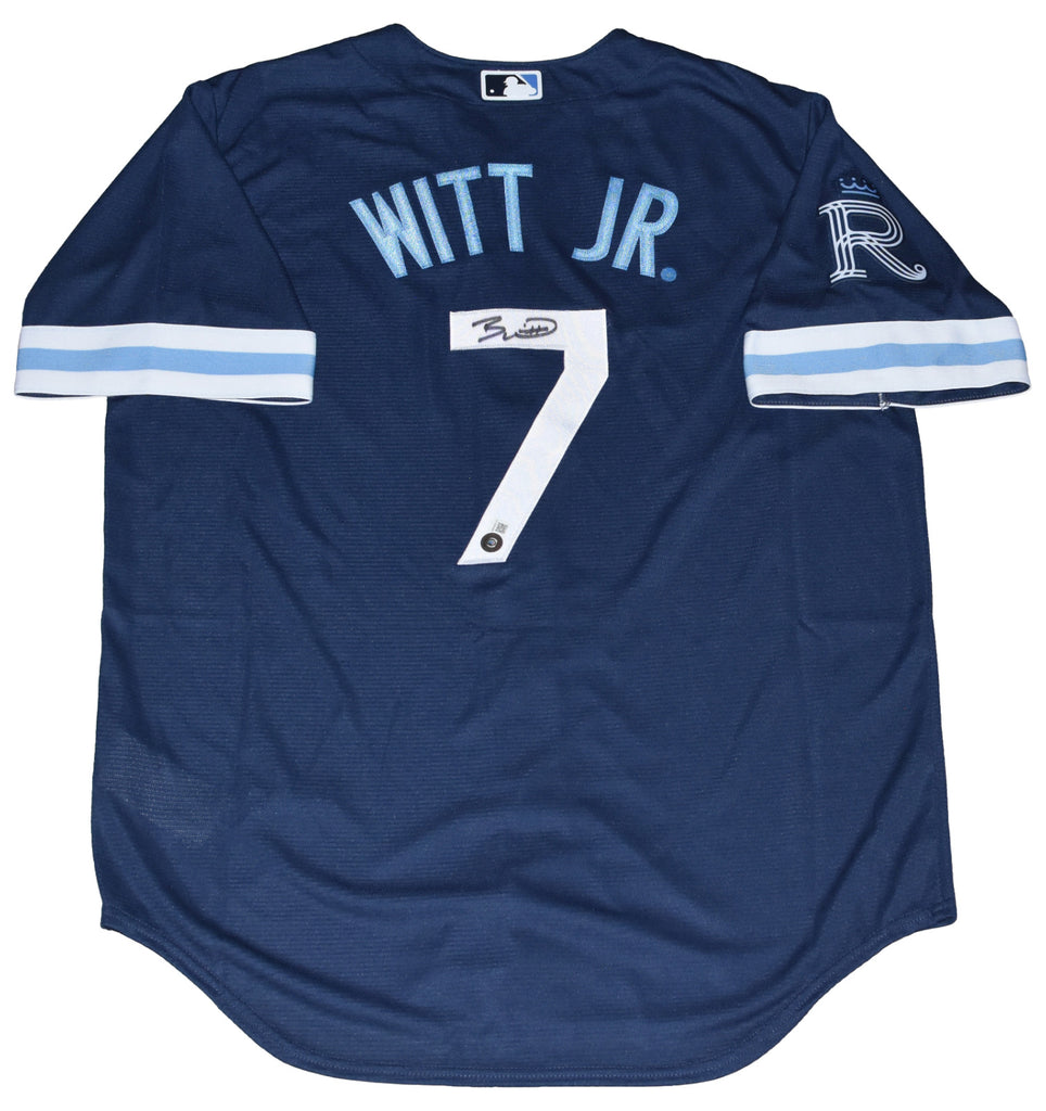 BOBBY WITT JR AUTOGRAPHED KANSAS CITY ROYALS #7 NAVY NIKE JERSEY BECKE Super Sports Center BOBBY WITT JR AUTOGRAPHED KANSAS CITY ROYALS #7 NAVY NIKE JERSEY BECKE Super Sports Center
