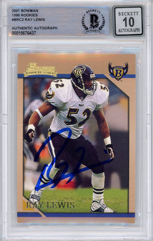 Ray Lewis Autographed 2001 Bowman #BRC2 (Grade 10) Slabbed BAS 39882