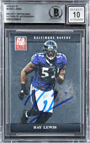 Ravens Ray Lewis Authentic Signed 2012 Elite #8 Card Auto 10! BAS Slabbed
