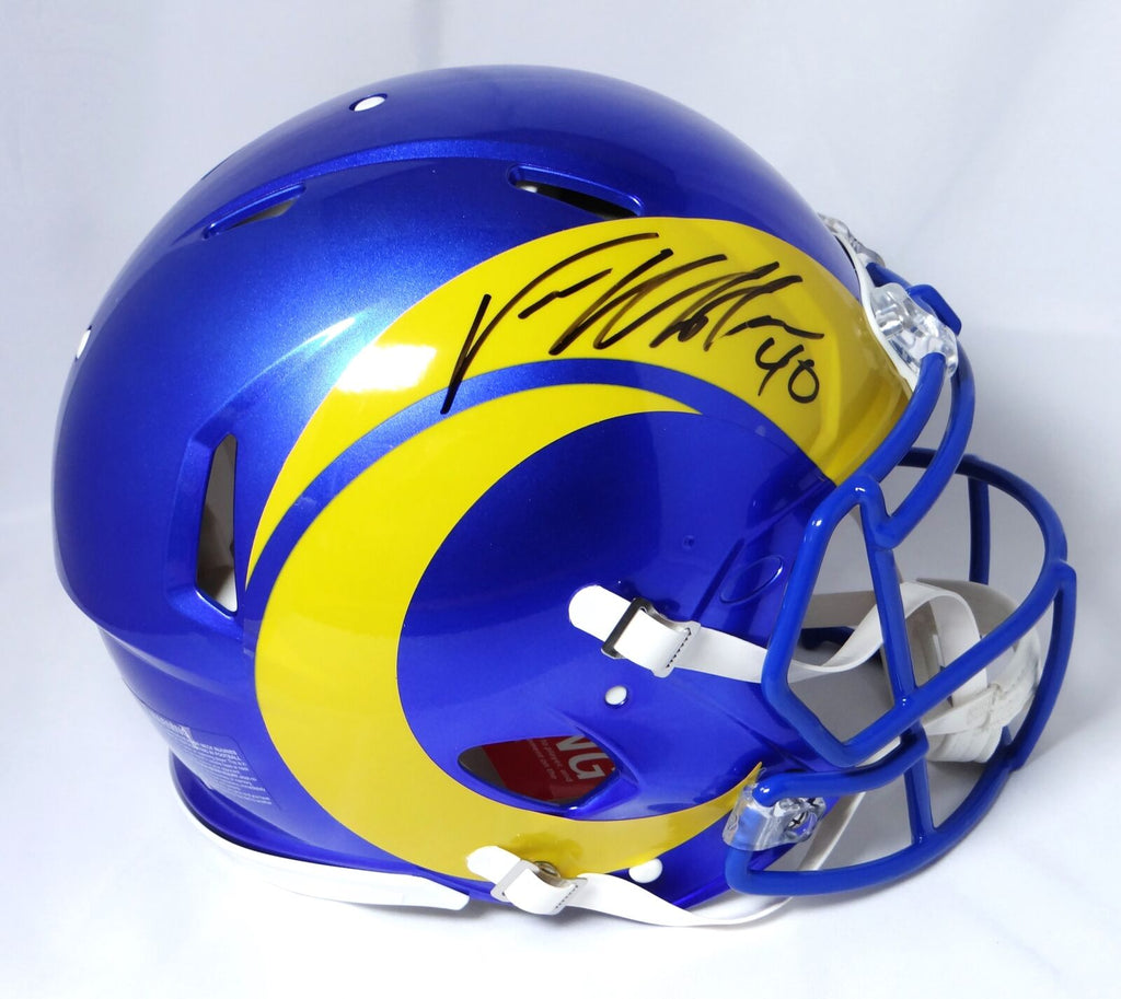 black football rams helmets Von Miller Autographed Rams F/S Speed Authentic Helmet-Beckett W Holo – Super Sports Center