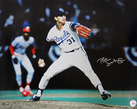 Bret Saberhagen Signed Royals 1985 World Series Pitching 16x20 Photo - (SS COA)