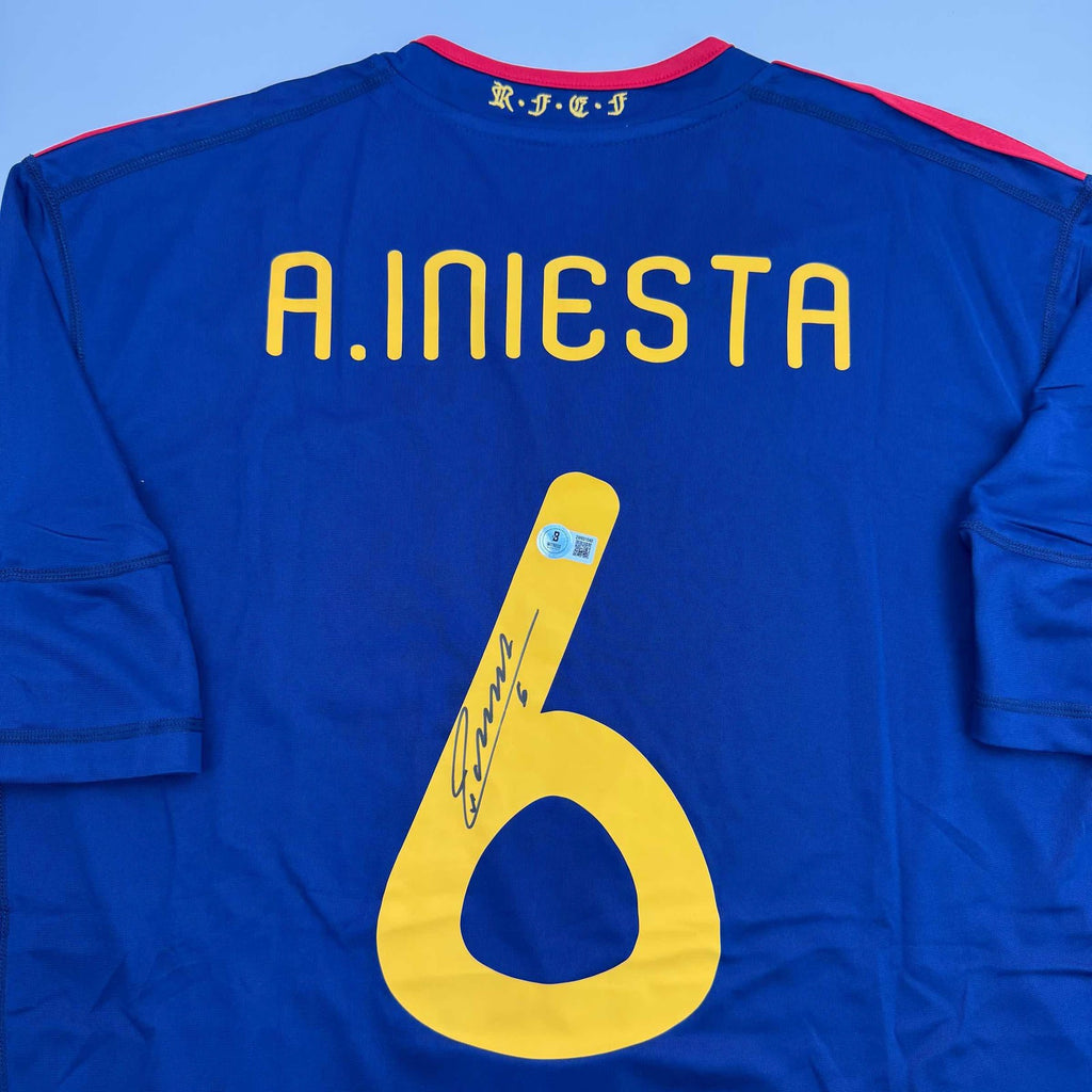 Autographed/Signed Andres Iniesta Spain Blue World Cup Jersey