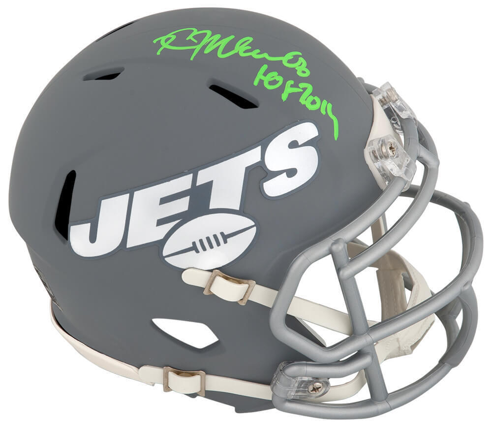 2019 football helmets Kevin Mawae Signed Jets SLATE Riddell Speed Mini Helmet w/HOF'19 -(SCH – Super Sports Center