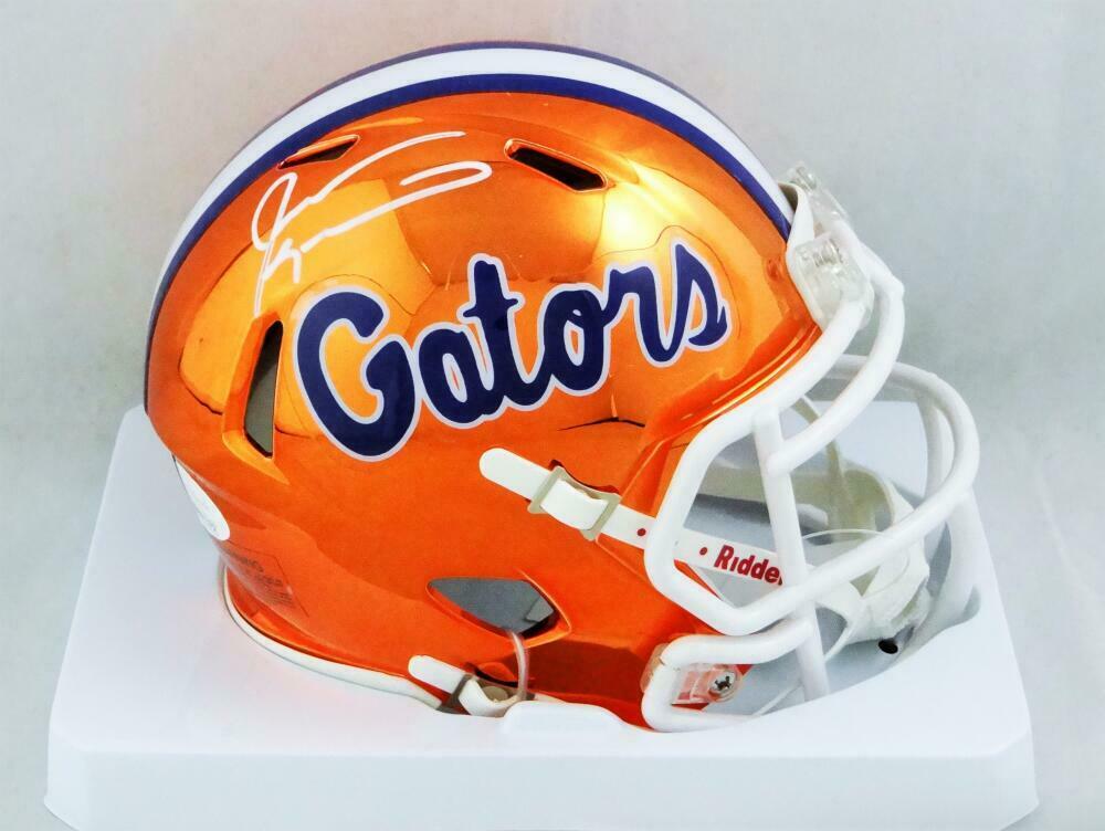 all orange chrom football helmet Jevon Kearse Autographed Florida Gators Chrome Mini Helmet