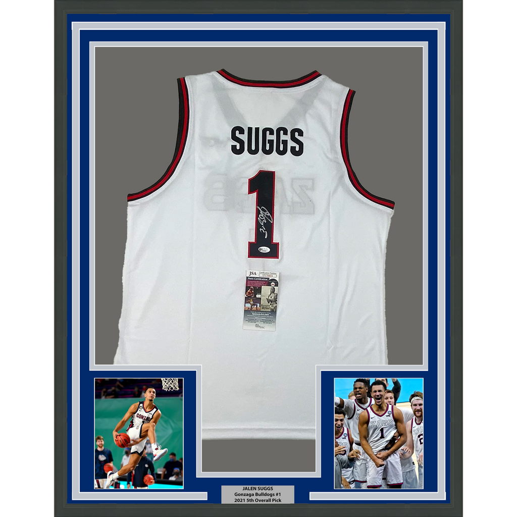 Framed Autographed/Signed Jalen Suggs 33x42 Gonzaga White Jersey