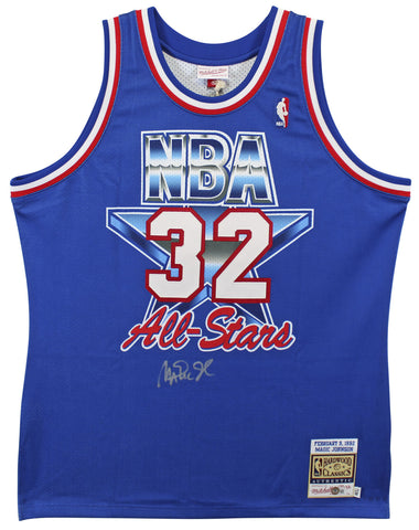 Lakers Magic Johnson Signed Blue M&N 1992 All-Star Authentic Jersey BAS Witness