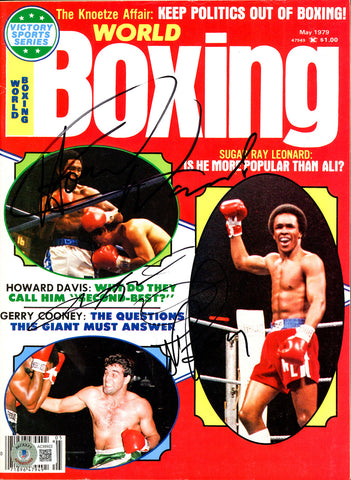 Sugar Ray Leonard, Davis & Cooney Autographed World Boxing Magazine Beckett
