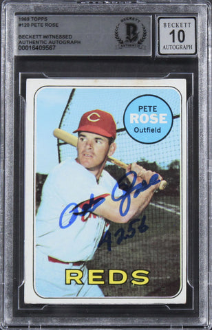 Reds Pete Rose "4256" Signed 1969 Topps #120 Card Auto Graded 10! BAS Slabbed 2