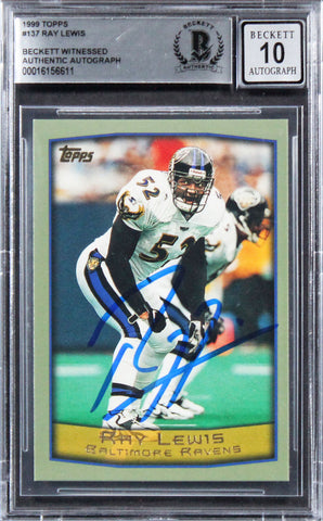 Ravens Ray Lewis Authentic Signed 1999 Topps #137 Card Auto 10! BAS Slabbed