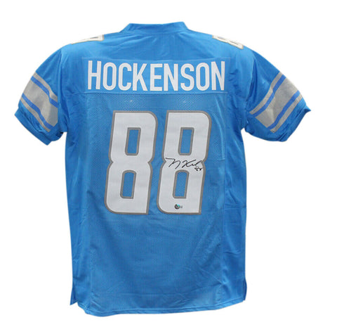TJ Hockenson Autographed/Signed Pro Style Blue XL Jersey Beckett 39316