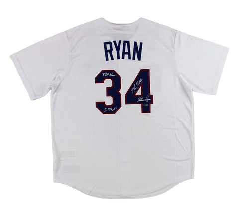 Nolan Ryan Signed Texas Rangers Nike Authentic Cool Base White Jersey - 3 Insc