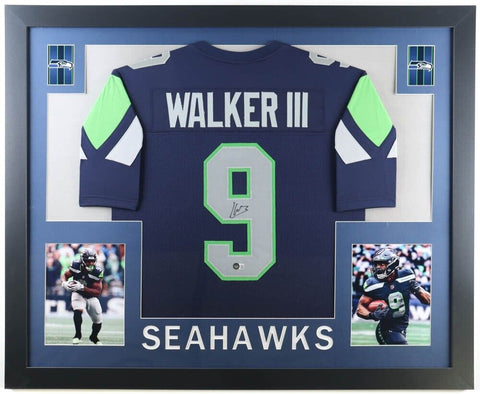 Kenneth Walker III Signed Seattle Seahawks 35" x 43" Framed Jersey (Beckett) RB
