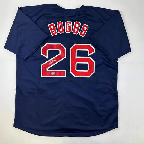 Autographed/Signed Wade Boggs Boston Blue Baseball Jersey Beckett BAS COA