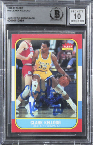 Pacers Clark Kellogg Authentic Signed 1986 Fleer #58 Card Auto 10! BAS Slabbed