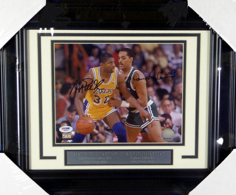 Magic Johnson & Dennis Johnson Autographed Signed Framed 8x10 Photo PSA F80513