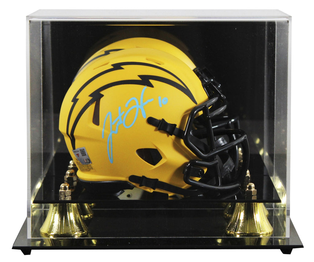 chargers mini football helmet Chargers Justin Herbert Authentic Signed Rave Speed Mini Helmet W/ Cas – Super Sports Center