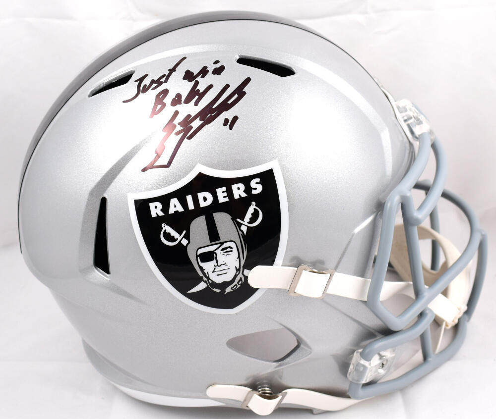 babies football helmets Sebastian Janikowski Signed Raiders F/S Speed Helmet w/Just Win Baby-B – Super Sports Center
