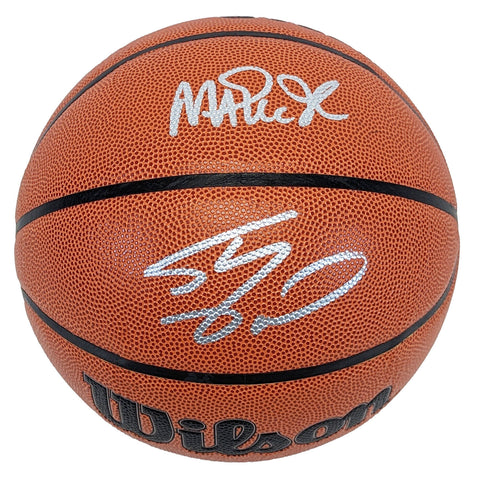 Magic Johnson & Shaquille O'Neal Signed Wilson Basketball w/ Silver Sig BAS Wit