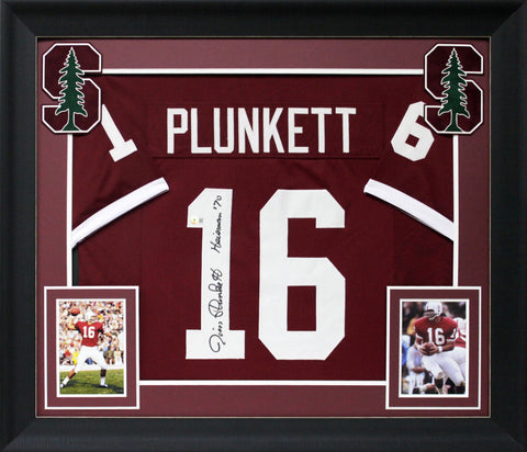 Stanford Jim Plunkett "Heisman 70" Authentic Signed Red Framed Jersey BAS Wit