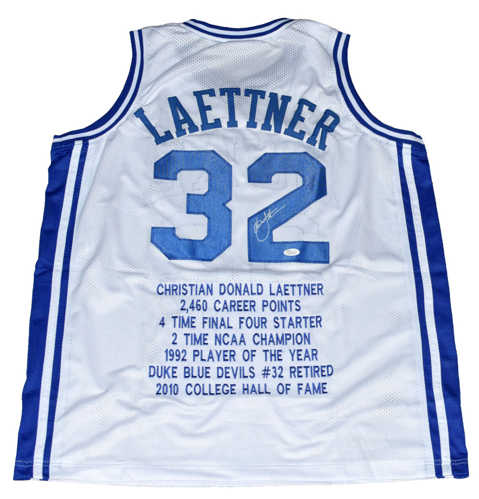 CHRISTIAN LAETTNER SIGNED DUKE BLUE DEVILS #32 WHITE STAT JERSEY
