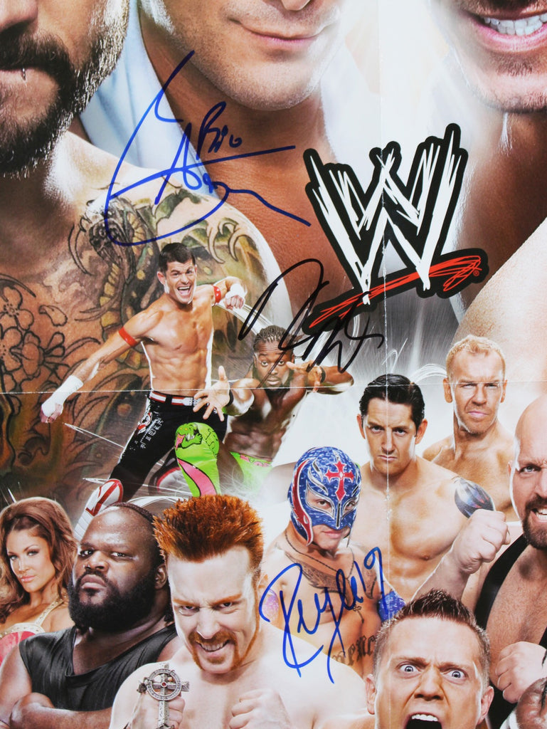 WWE Superstars (5) Mysterio, Miz, Cara, +2 Signed 17x25 Poster BAS