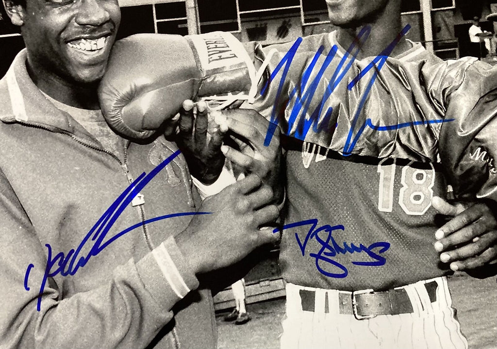 Mike Tyson Doc Gooden Darryl Strawberry Signed 11x14 NY Mets B&W