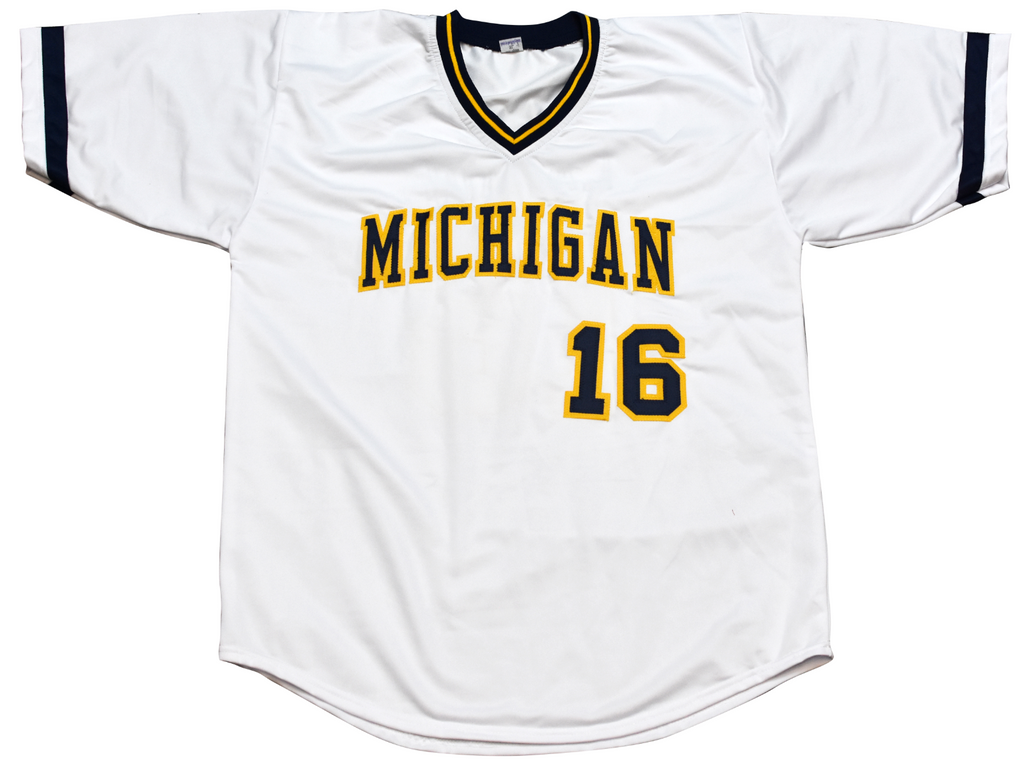 BARRY LARKIN SIGNED MICHIGAN WOLVERINES #16 WHITE BASEBALL JERSEY