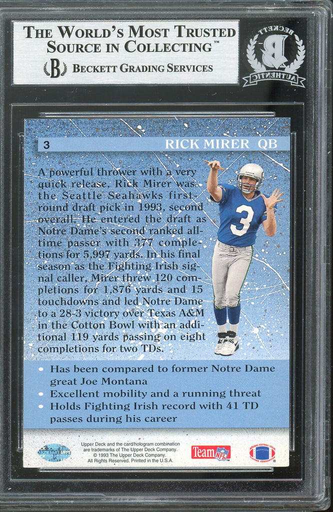 Seahawks Rick Mirer Authentic Signed 1993 Upper Deck #3 Card BAS