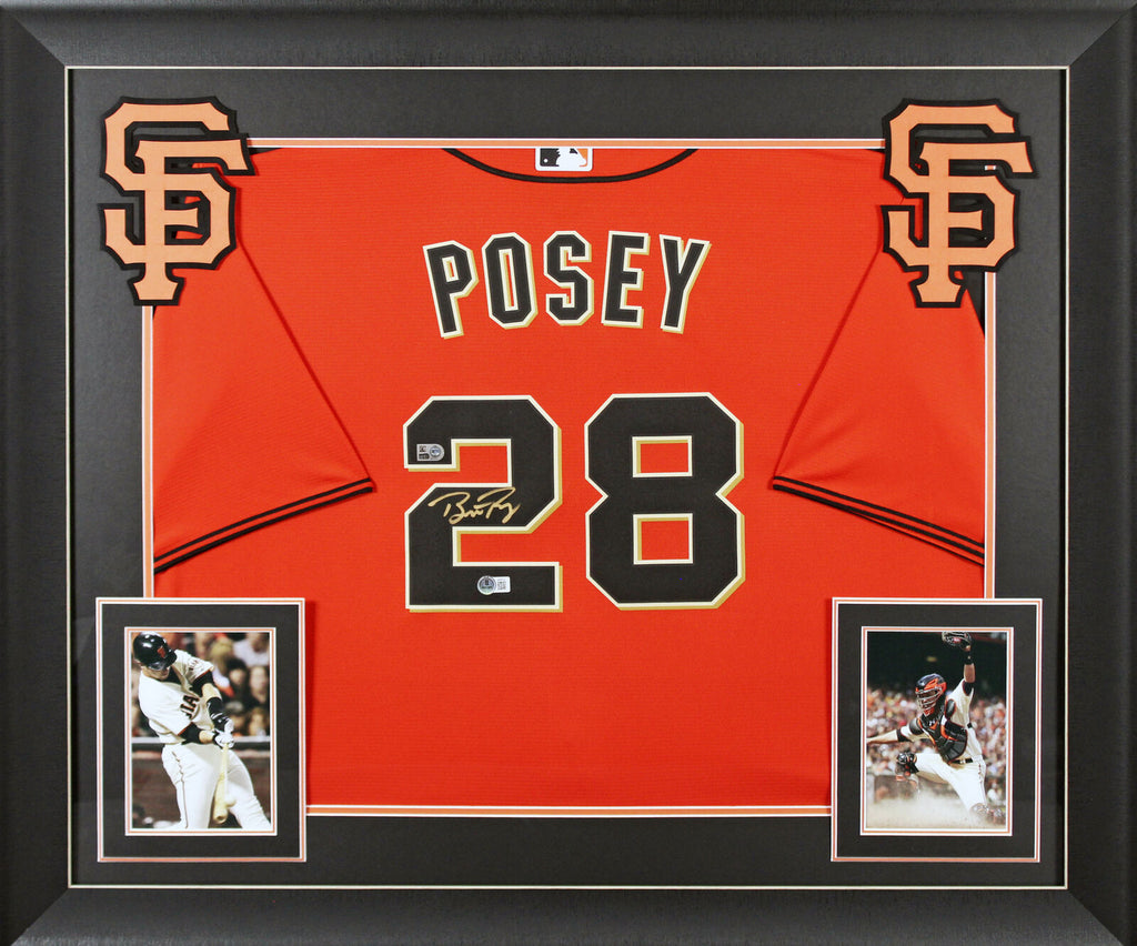 Giants Buster Posey Authentic Signed Orange Nike Framed Jersey MLB