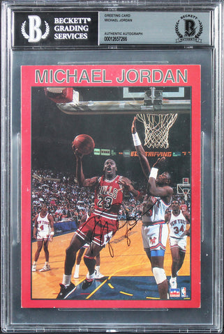 Bulls Michael Jordan Authentic Signed 4.75x6.5 Greeting Card BAS Slabbed